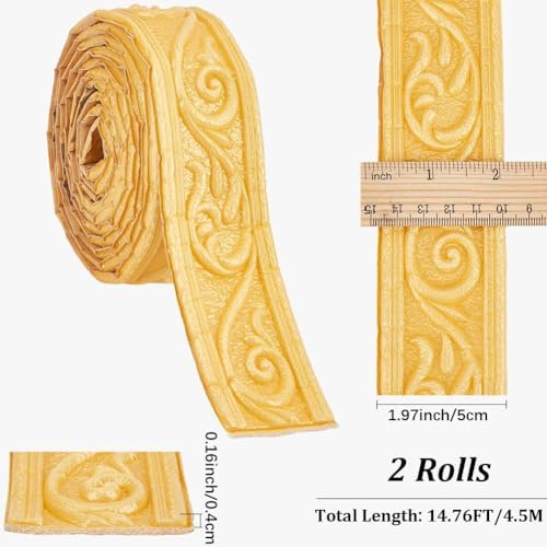 CRASPIRE 177x1.57In Molding Peel and Stick Wallpaper Border Retro Gold Wood - Image 2