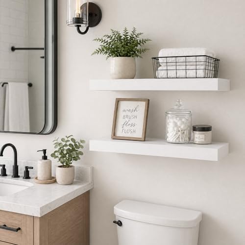 24" White Floating Shelves Wood Wall Shelf - Image 2