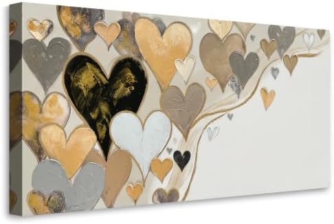 Anolyfi Gold Heart Modern Decor Neutral Canvas Wall Art - Image 2