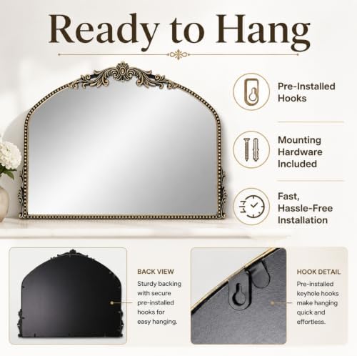 Arched Wall Mirror, 36×24 Inch Baroque Bronze Frame - Image 7
