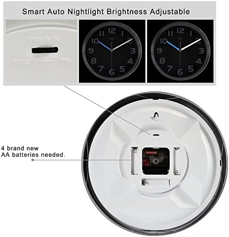 HITO 12 Inch Night Light Wall Clock Battery Operated Brightness Adjustable - Image 4