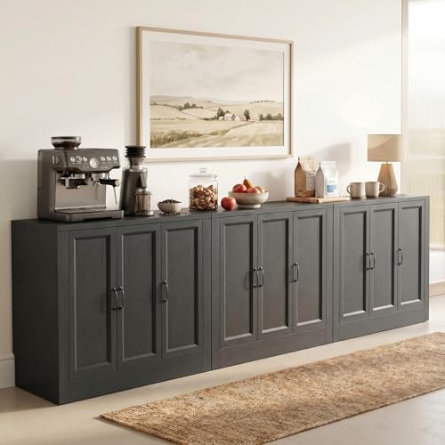 117" Modular Buffet Sideboard Cabinet Set of 3, Extra Long Coffee Bar Storage by Foxemart