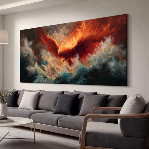 Red Fire Phoenix Wall Art Prints 20"x40" Abstract Wall Art by HXSRQFAART