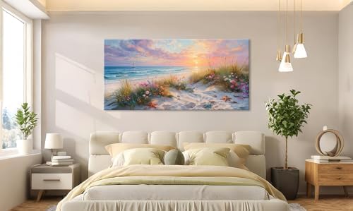 Sunset Floral Coastal Canvas Wall Art Seaside Wildflower Seascape Print Ocean - Image 6
