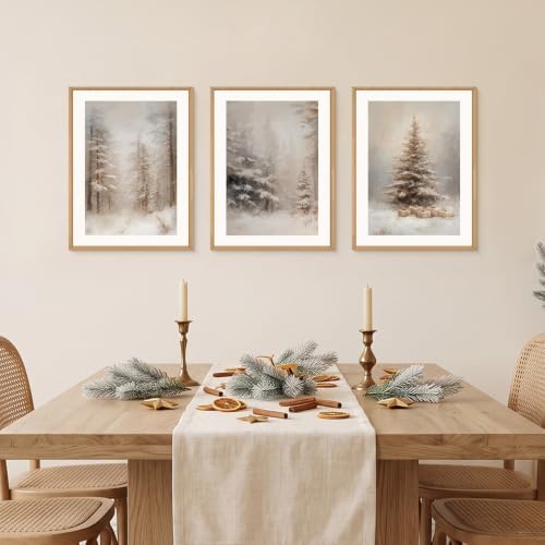 Vintage Christmas Tree Snowy Woodland Framed Canvas Wall Art Set-12"x16"x3 - Image 3