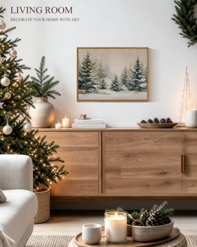 ARPEOTCY Vintage Winter Christmas Framed Wall Art, Forst Pine Tree - Image 4