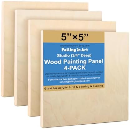 Falling in Art 4 Pack 5x5’’ Unfinished Birch Wood Panels Kit by FallinginArt