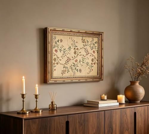 Vintage gold framed Floral Vine wall art Retro Beige Botanical Painting Canvas - Image 5