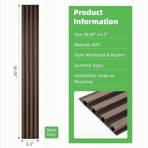 Art3d 8-Pack 96" x 6" WPC Wall Panels, 3D Wood Fluted Acoustic Accent Wall - Image 3