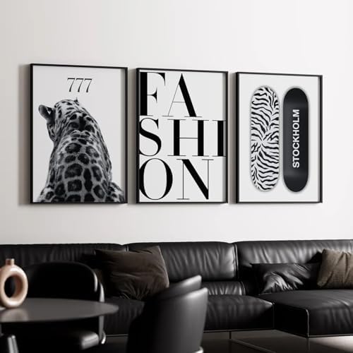 Youillne Trendy Leopard Wall Art Black White Cheetah Wall Decor Fashion - Image 3
