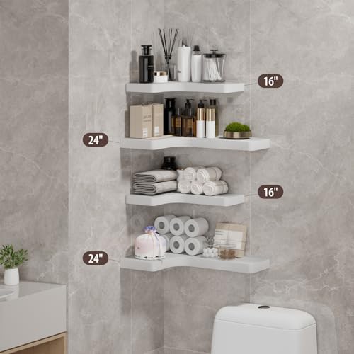 SAUMONIERES Corner Floating Shelves 24 Inch Wall Mount Shelf Solid Wood - Image 7