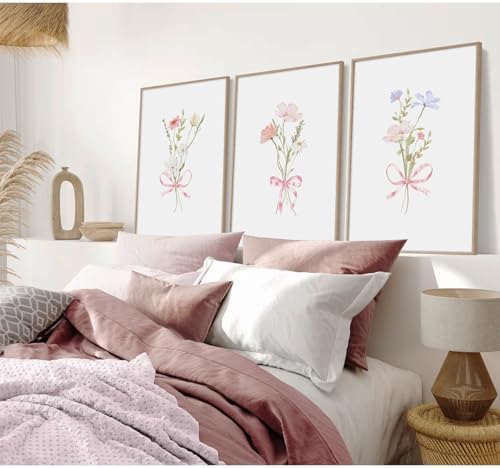Girl Flower Bow Wall Art Coquette Pink Floral Canvas Wall Decor Nursery - Image 7