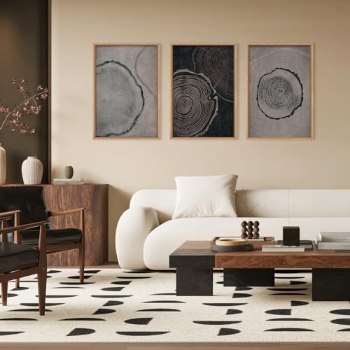 Ausril Large Neutral Tree Ring Framed Canvas Wall Art Set -24"x36"x3 by Ausril
