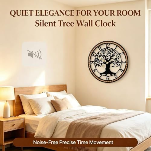 Large Wall Clock for Living Room Decor Tree of Life Metal Wall Art, Non-Ticking - Image 4