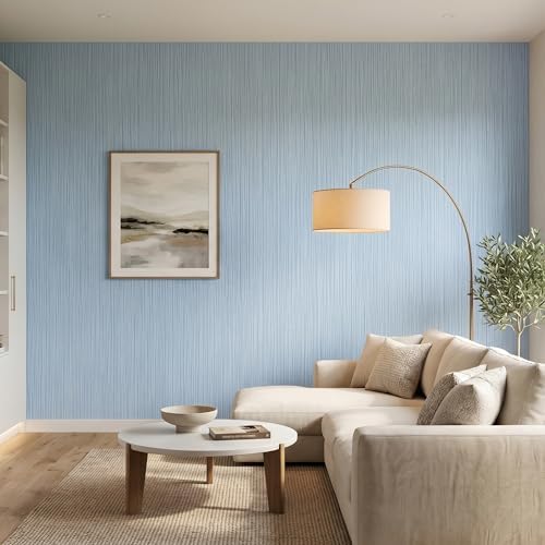 FUKU MON Matte Light Blue Peel and Stick Wallpaper Smooth Flat Printed V-Shaped - Image 4