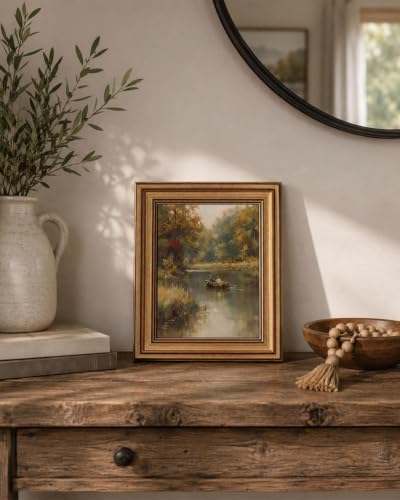 Gold Framed Wall Art, Country Fisherman Canvas Prints, Vintage Rowboat River - Image 5