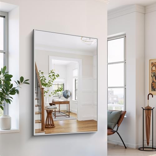 YIROMAN Bathroom Mirror 55"x36", Large Brushed Silver Bathroom Mirror - Image 2