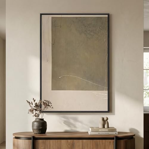 Framed Neutral Beige Taupe Abstract Wall Art, 1 Piece 24x36 In by Cuspin