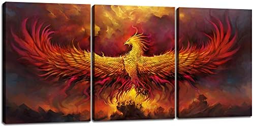 Fire Phoenix Wall Art Prints Volcanic Burning Phoenix Birds Canvas Picture by Yetaryy