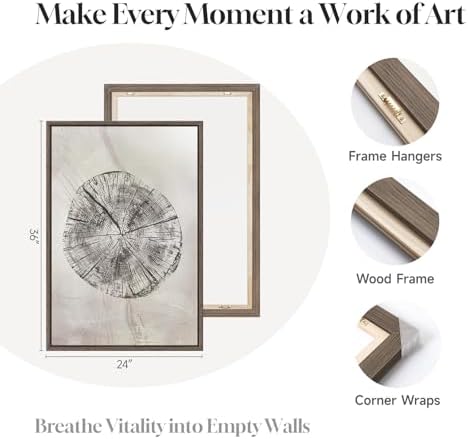 Large Framed Wabi Sabi Gray Tree Ring Wall Art - Image 5