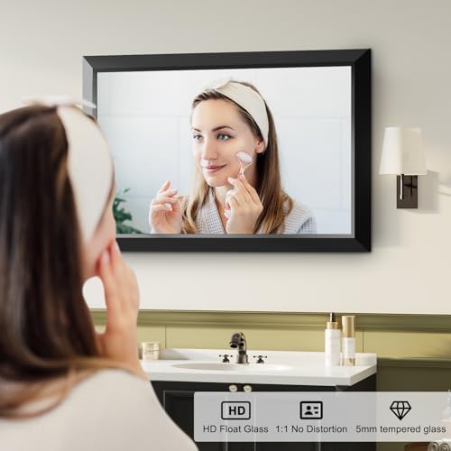 Black Bathroom Mirror for Over Sink, 36x40Inch Thick Anti-Rust Metal Frame - Image 3