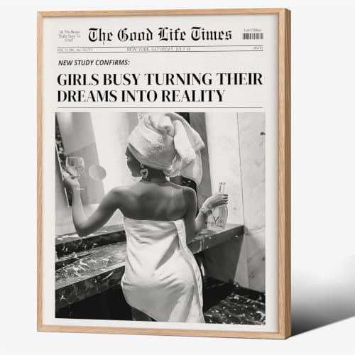 Fashion Black And White Newspaper Wall Art 16x20in Wood Grain Framed Retro by Unknown
