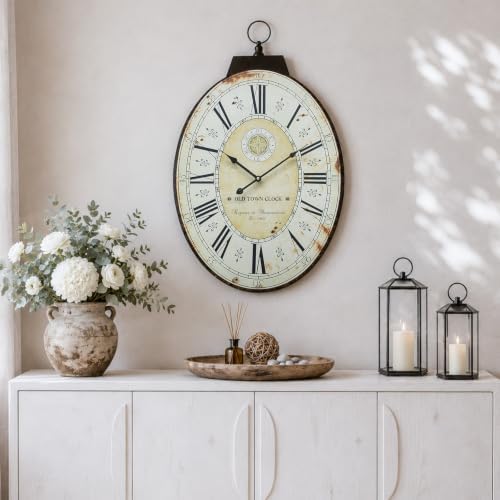 29 Inch Vintage Oval Wall Clock, Silent Non-Ticking Battery Operated Wall Clocks by MACVAD