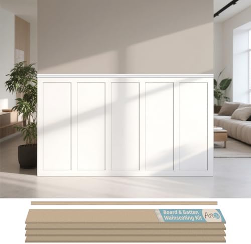 Art3d MDF Premade Paintable Board and Batten Wainscoting Kit, 189 x 54 in by Art3d