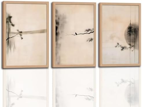 japanese zen wall art set of 3, Scandinavian Pine Tree Canvas Prints by Unknown