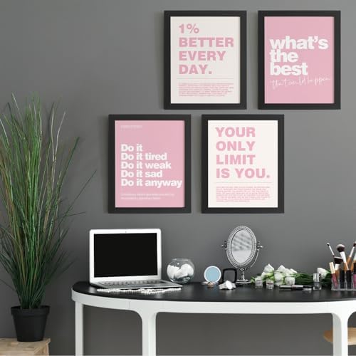 DSHFG Motivational Inspirational Office Wall Art Decor Pink Prints 4Pcs - Image 4