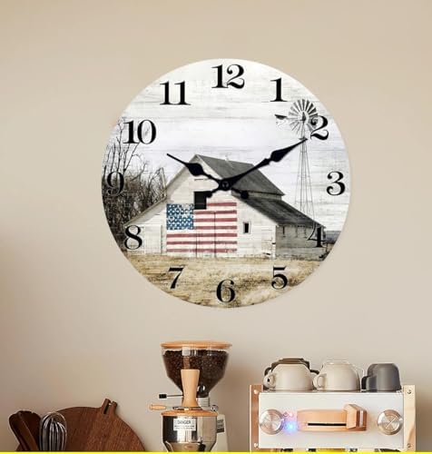 XFM Farmhouse Wall Clocks Battery Operated 12 Inch Silent Rustic Barn - Image 5