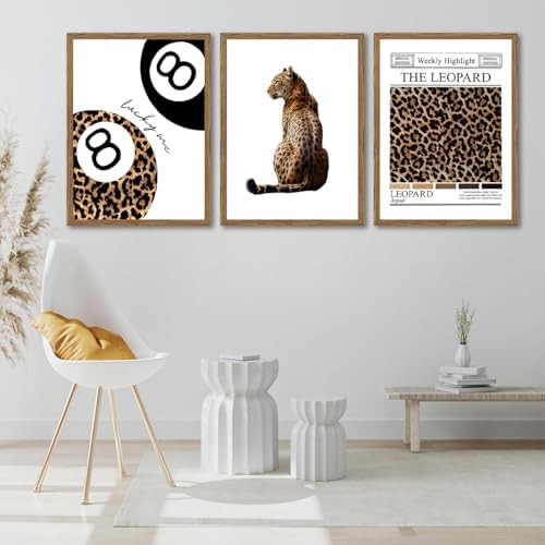 JBZDD Framed Trendy Leopard Wall Art Set of 3 Funky Lucky 8 Ball Preppy Room - Image 6