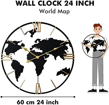 Large Wall Clock for Living Room, World Map Roman Numeral - Image 5