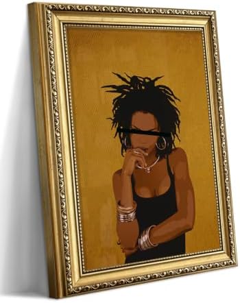 Gold Framed Black Woman Wall Art, Stylish Woman Portrait Print by Unknown