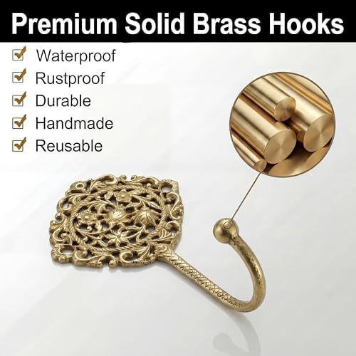 Indian Shelf Set of 3 Solid Brass Boho Wall Hooks - Image 2
