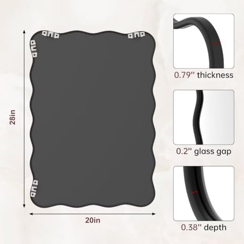 PROHOMEWARE 20x28 Black Wavy Irregular Bathroom Mirror, Wall-Mounted - Image 3