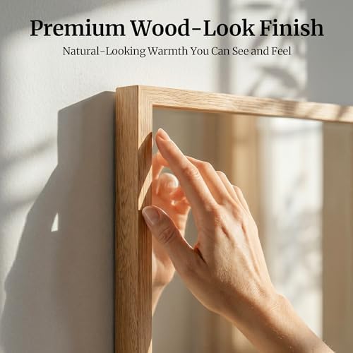24" x 36" Natural Oak Bathroom Mirror, Moisture-Resistant Rectangular Vanity - Image 3