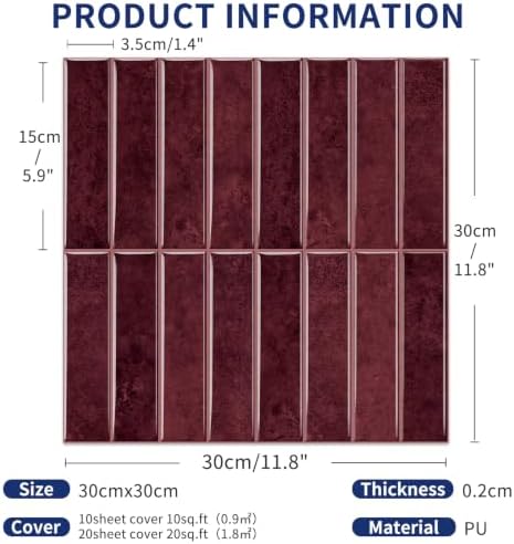 MORCART 10PCS Thicker Design Peel and Stick Backsplash, 11.8"x11.8" Dark Red - Image 3