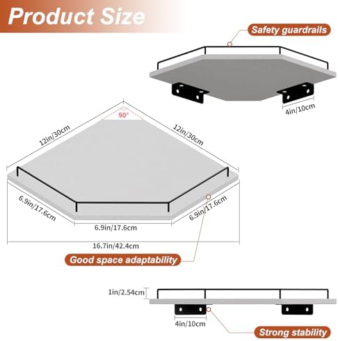 JJL Corner Shelf Wall Mounted, 12 Inches 2-Tier Floating Corner Shelf, Hexagon - Image 2