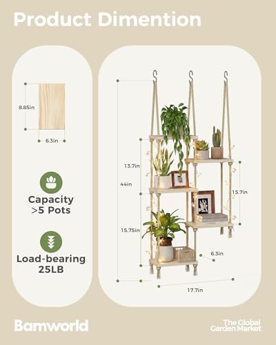 Bamworld Hanging Shelves with Grow Light Plant Hanger Indoor Window Plant - Image 2