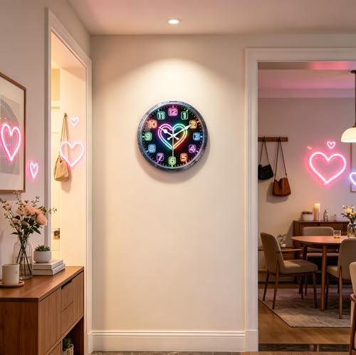peacoblue 3D Neon Heart Wall Clocks Battery Operated - Image 5