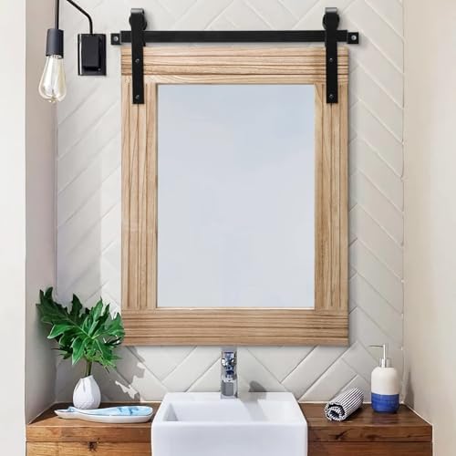 AAZZKANG Rustic Mirrors for Wall Large 26"x18" Rectangle Wood Frame Mirror - Image 3