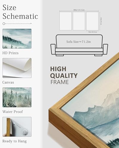 KUVIOKE Landscape Mountain Range Wall Art Set 16x24in Natural Framed - Image 3