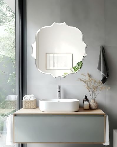 Frameless Scalloped Wall Mirror: Modern Glass Mirror 23.6x23.6 inch - Image 2