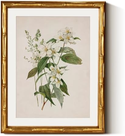 InSimSea Gold Bamboo Framed Wall Art, Neutral Floral Botanical Print by InSimSeaArt