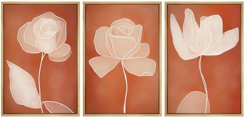MUDECOR Framed Canvas Print Wall Art Terracotta Abstract Rose Line Art Burnt by MUDECOR