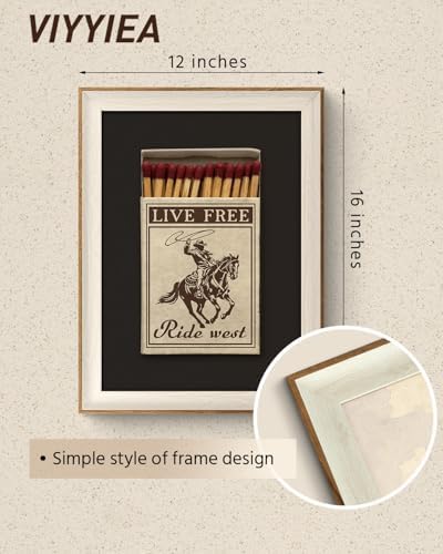 VIYYIEA Vintage Framed Matchbox Cowboy Horse Canvas Wall Art, 16×12 Inch - Image 2