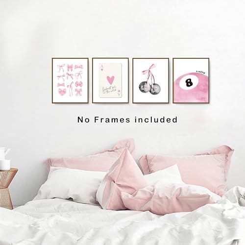 okaxscm Pink Coquette Trendy Preppy Wall Art Prints Set of 4, Coquette Room - Image 4