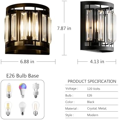 Modern Wall Sconce Set of 2, Crystal Wall Sconces Lighting - Image 5