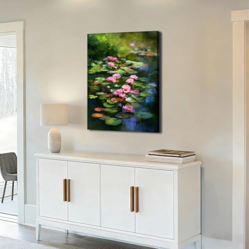 ZERILYN Ship Next Day Water Lily Canvas Art Pink Lotus Flower Wall Decor Nature - Image 3